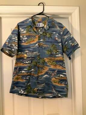 RJC Made in Hawaii WWII Military Fighter Plane Island Aviation Hawaiian Shirt